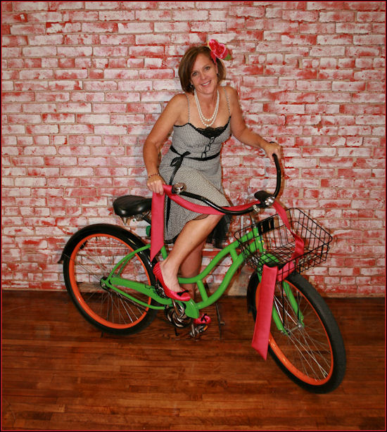 pin up on bike. had a glamor/pin-up style